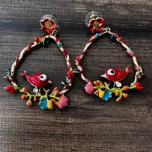 The cutest earrings! Floral and bird colorful enamel earrings